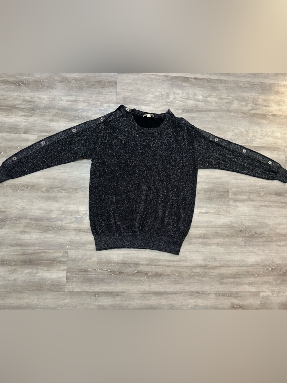 Michael Kors, Women’s Black Metallic Long Sleeve w/ Button Sleeve Detail, Large
